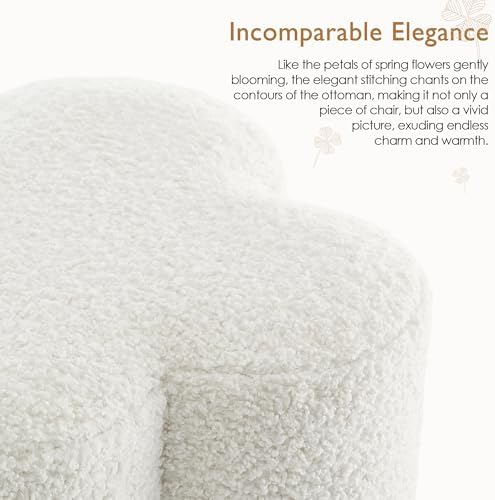 White Sherpa Ottoman Set of 2, Small Vanity Stool, Modern Footstool