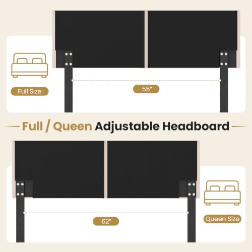 GIANTEX Linen Upholstered Headboard, Adjustable Width Vertical Channel Tufting Headboard Only with Solid Wood Legs, Attach Frame, Rectangular Headboards for Queen Full Bed, Beige