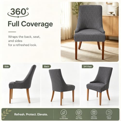 MIFXIN Wingback Side Chair Covers Dining Chair Slipcover Jacquard Stretch Sloping Armchair Protector Arm Chair Seat Cover for Dining Room Living Room Banquet Home Decor (Light Grey, 4 Pcs)