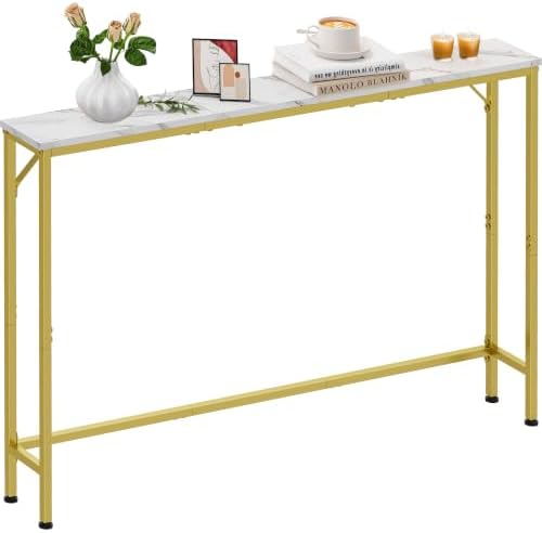 47.2" Console Table, Narrow Entryway Table, Skinny Sofa Table, Behind CouchTable, Long Skinny Table, DisplayTable for Entryway, Living Room, Foyer, Corridor, Office, Gold & White