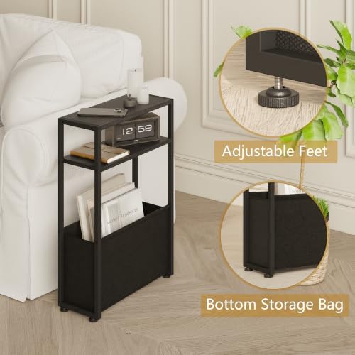 Leomonio Narrow Side Table, Slim Night Stand with Magazine Rack