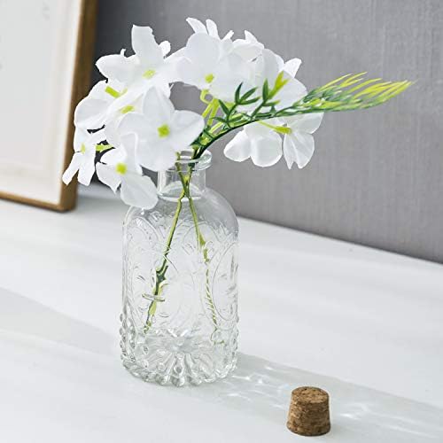 MyGift Vintage Fleur De Lis Clear Glass Bottles with Cork Lid Set of 6