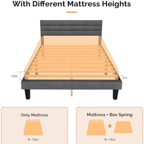 VINGLI Queen Upholstered Platform Bed Frame with Headboard,Linen Dark Gray