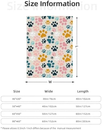 Colorful Dog Animals Paws Fleece Throw Blanket Ultra Soft Cozy Pet Animal Lover Gift Decorative Flannel Blanket for Home Bed Couch Chair Travel 50x40in