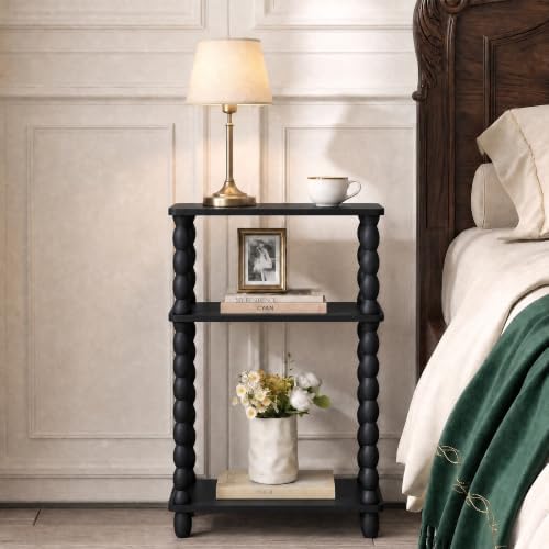 3-Tier Narrow Side Table, Skinny End Table with Wood Spindle Legs Black