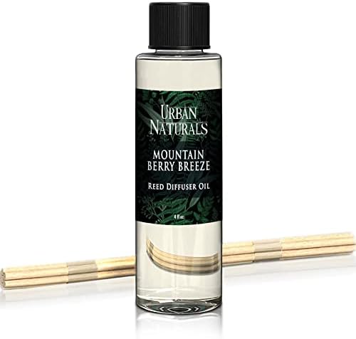 Urban Naturals Reed Diffuser Oil Refill, Mountain Berry Breeze Diffuser Oils with Juniper, Jasmine, Apple, 4 oz + Free Reed Sticks, Made in the USA
