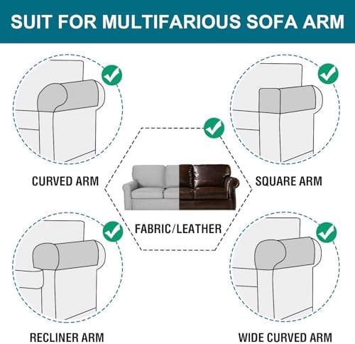 Turquoize Stretch Armrest Covers for Chairs and Sofas Couch Arm Covers for Sofa Spandex Jacquard Armrest Cover Anti-Slip Furniture Protector Washable Armchair Slipcovers for Recliner Set of 2, Brown
