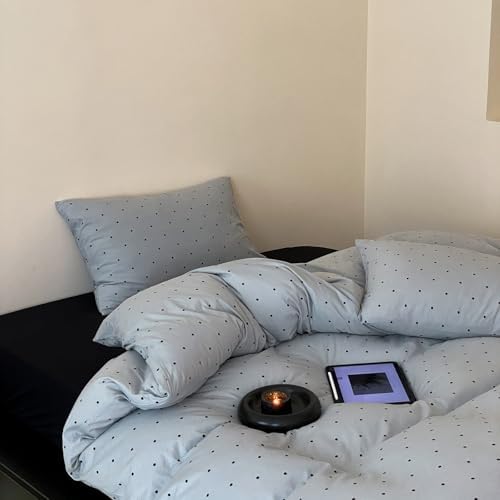 Polka Dot Duvet Cover Twin, 3 Piece 100% Cotton Jersey Knit Light Grey Comforter Cover, Soft Breathable Modern Aesthetic Bedding Set with Zipper & Corner Ties