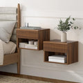 Floating nightstand Set of 2，Modern Fluted Bedside Tables with Drawer & Open Shelf Brown