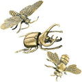 3PC Butterfly Bee Beetle Sculpture Solid Metal Brass Animal Figurine Mini Insect Statue Ornament for Home Office Garden Desktop Decor Scene Decoration (Butterfly + bee + Beetle)