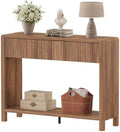 FATORRI Console Table with Storage, Mid-Century Farmhouse Entryway Table with Drawers and Shelf, 39.37 inch Wood Sofa Tables Behind Couch for Living Room, Hallway, Kitchen, Foyer (Walnut)