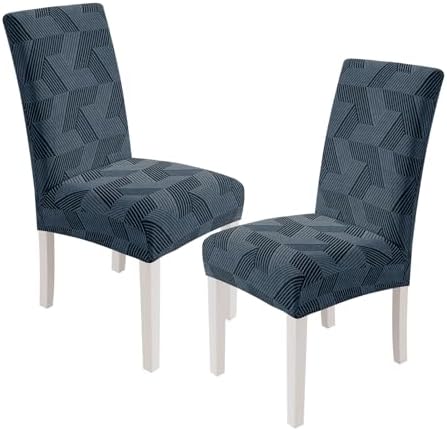 JIVINER Stretch Dining Chair Slipcovers Set of 2, Geometrical Jacquard Dining Chair Covers, Washable Kitchen Chair Covers for Dining Room, Hotel, Party, Dark Grey