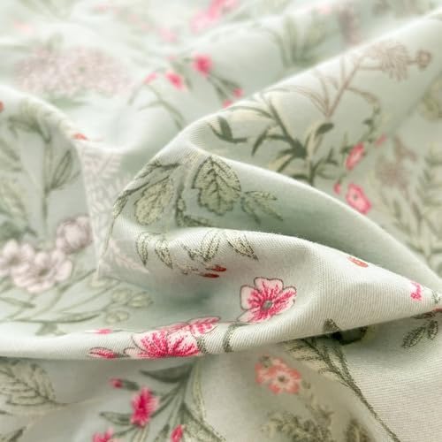 Green Floral Duvet Cover Full Size 100% Cotton,Rustic Cottagecore Duvet Cover with 2 Pillowcases,Soft Breathable Aesthetic Quilt Covers with Zipper Full Size 80"×90"