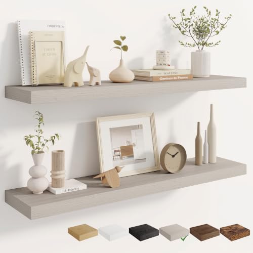 Dreamland 40 Inches Wall Mounted Wood Floating Shelves, Grey, 2 Pack