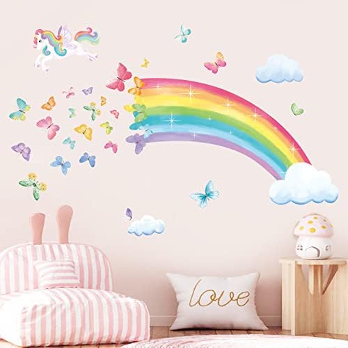 decalmile Rainbow Unicorn Butterflies Girls Wall Decals Stickers