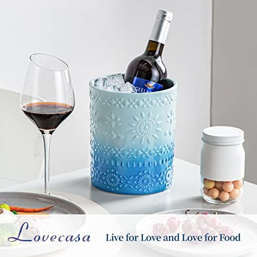 LOVECASA 7.2" Extra Large Ceramic Utensil Holder, Farmhouse Crock, Blue