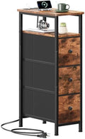 Somdot Narrow End Table with Charging Station, Side Table, 3 Drawers