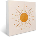 KU-DaYi Abstract Boho Sun Orange Sunrise Sunshine Wood Box Sign Rustic Farmhouse Style Wood Block Plaque Decor for Bohemian Home Girls Room Wall Desk Shelf Decoration