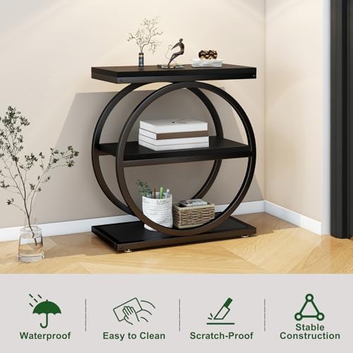 IBUYKE Narrow End Table with 3 Storage Shelves, Black UTMJ418B