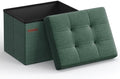 SONGMICS Mazie Collection - Small Folding Storage Ottoman, Foot Rest Stool, 12.2 x 16.1 x 12.2 Inches, 286 lb Load Capacity, for Living Room, Bedroom, Home Office, Dorm, Retro Green ULSF102C01