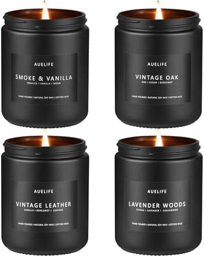 Auelife Candles for Men Gift Set, 4 Pack Soy Wax, Masculine