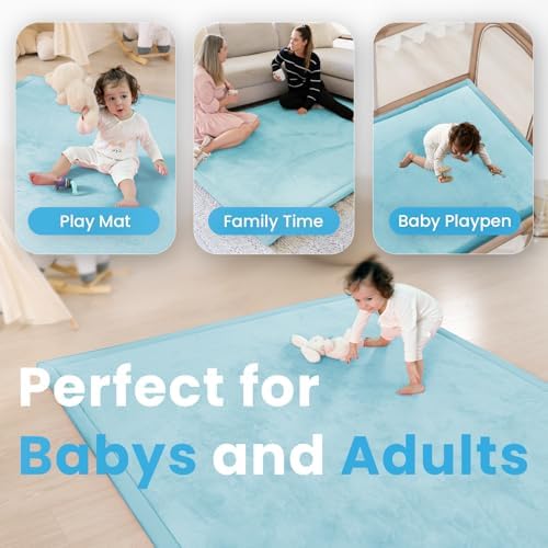 1.3" Thick Baby Play Mat, 50x50 Foam Tummy Time Mat – Ice Blue