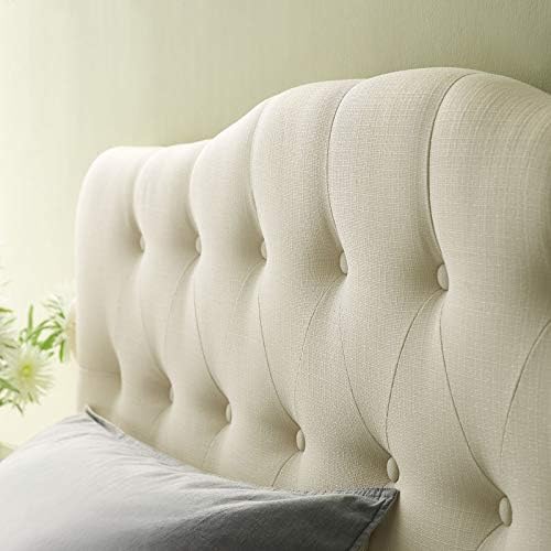 Modway Annabel Tufted Button Linen Fabric Upholstered King Headboard in Ivory