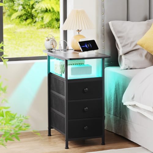 AMHANCIBL Narrow Side Table with Charging Station, Small End Table