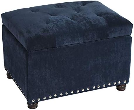 Adeco High End Classy Tufted Accents Rectangular Storage Bench Ottoman Footstool, Blue 24" * 17.5" * 17.7"