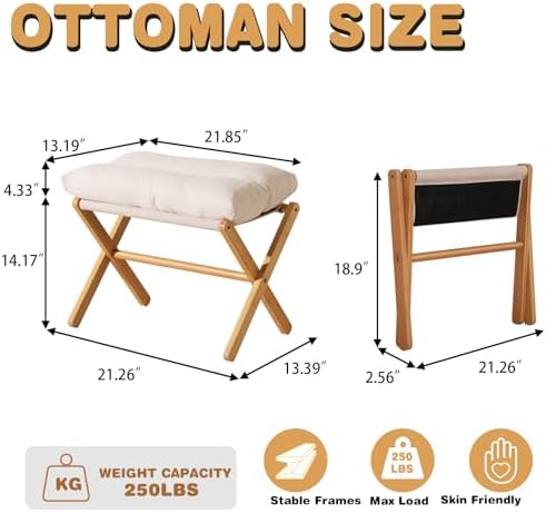 Baveke Foldable Ottoman Foot Rest for Chair, Small Foot Stools Ottoman for Home Decor, Space-Saving Foot Rest for Couch Living Room, Bedroom, Entryway（Beige）