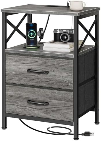 Huuger Night Stand with Charger Station, USB-C Port, End Table