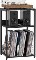 LELELINKY Large Black Record Player Stand, 3 Tier 18" Wide Big End Table with Vinyl Storage Up to 130 Albums, Industrial Turntable Printer Tables, Modern Side Tables for Living Room, Bedroom, Office