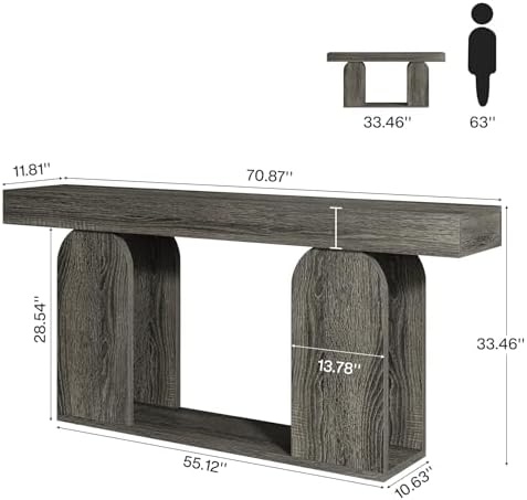 Tribesigns 70.9-Inch Extra Long Sofa Table, Farmhouse Console Tables with Wood Frame and Storage Shelf, 2-Tier Wood Table Behind Couch for Living Room, Hallway, Foyer, Light Brown (Dark Gray)