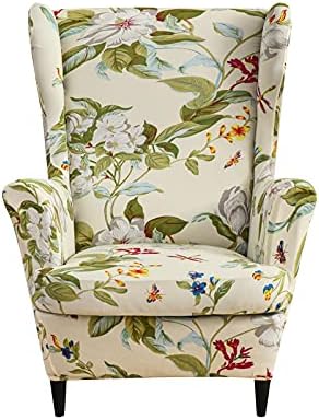 HAOYONG Wing Chair Slipcovers Printed Wingback Chair Covers 2 Pieces Wingback Armchair Slipcover Stretch Chair Slip Covers Washable Armchair Protector Cover for Living Room and Bedroom