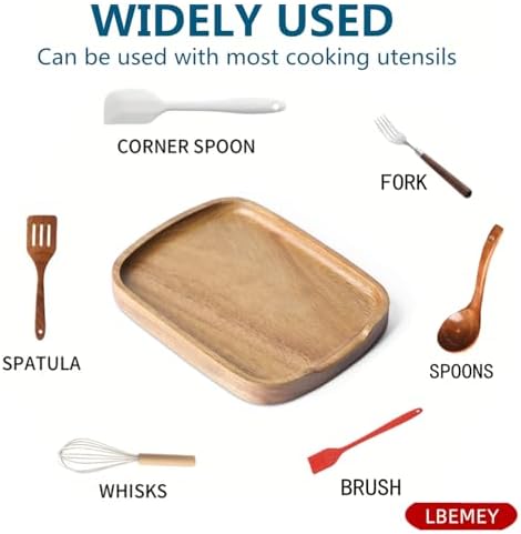 5.9 Inches Acacia Wood Spoon Rest For Stove Top - Smooth Rectangular Wooden Spoon Holder For Kitchen Counter with Non Slip Silicone Feet, Perfect Holder for Spoons, Brown