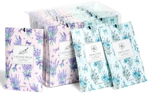 MYARO 20Pcs Lavender Linen Scented Sachets, Closet Deodorizer Car Freshener