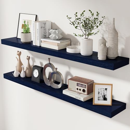 fuqing 48 Inch Floating Shelves, 6.7 Inch Deep Blue Wall Shelves Set of 2