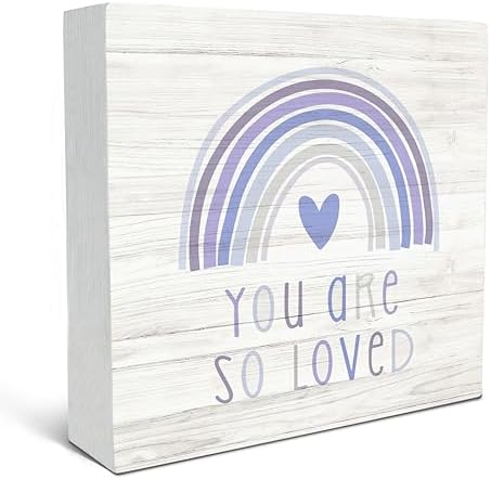SRADMO You Are So Loved Rainbow Heart Wood Box Sign, Kids Inspirational Quotes Wooden Block Box Sign Decor for Kids Room, Nursery, Playroom Shelf, Table Decorative Accessories