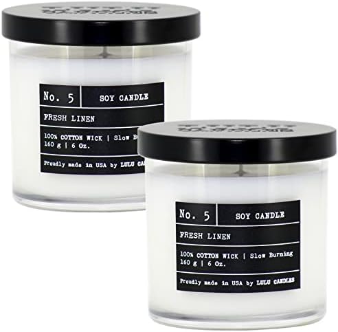 Lulu Candles | Fresh Linen | Luxury Scented Soy Jar Candle | Hand Poured in The USA | Highly Scented & Long Lasting (6 Oz. 2 Pack)