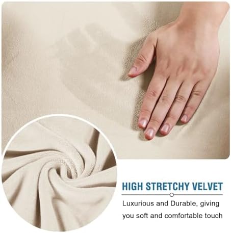 H.VERSAILTEX Modern Velvet Plush 4 Piece High Stretch Sofa Slipcover Furniture Protector Form Fit Velvet Extra Large Sofa Cover for 3 Cushion Couch Width Up to 105 Inch (XL Sofa, Butter Cream)