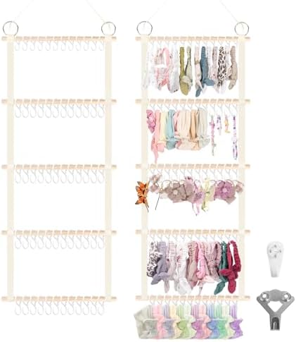 Munzong Headband Holder 52x17 inch, Beige Bow Organizer for Baby Girls