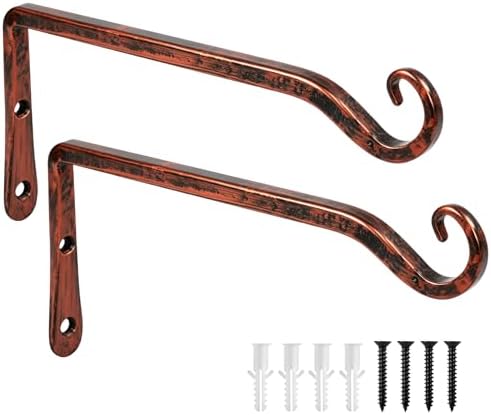 FEED GARDEN Plant Hooks 2 Pack 10 Inch, Solid 10 mm Steel Wall Mounted Hanging Brackets, 48lb Rated, 1.4" Hook Opening, for Bird Feeders Baskets Wind Chimes, Indoor Outdoor Antique Bronze