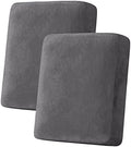 H.VERSAILTEX Velvet Stretch Couch Cushion Cover Plush Cushion Slipcover for Chair Loveseat Sofa Cushion Furniture Protector Seat Cushion Sofa Cover (2 Piece Medium Sofa Cushion Covers, Grey)