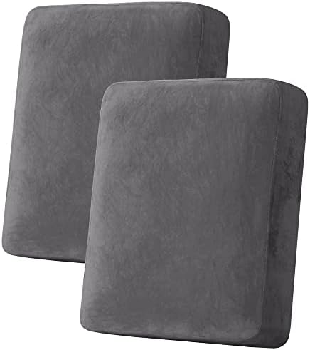H.VERSAILTEX Velvet Stretch Couch Cushion Cover Plush Cushion Slipcover for Chair Loveseat Sofa Cushion Furniture Protector Seat Cushion Sofa Cover (2 Piece Medium Sofa Cushion Covers, Grey)