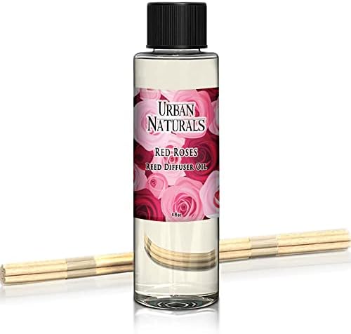 Urban Naturals Red Roses Reed Diffuser Oil Refill & Bamboo Reed Sticks | Beautiful Floral Scent of Fresh Cut Roses | Made in The USA