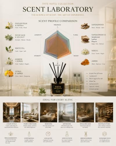 White Tea Reed Diffuser for Home, Airy Clean Hotel-Inspired Scent with Soft Musk, Long-Lasting Home Fragrance with Black Fiber Reeds for Bedroom, Bathroom and Living Room