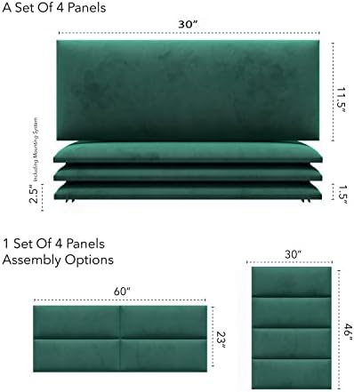 Vänt Wall Mounted Headboard Panels, Queen/Full, Velvet Emerald Green