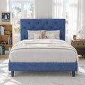 HOMBCK Twin Size Bed Frame with Adjustable Headboard, Blue