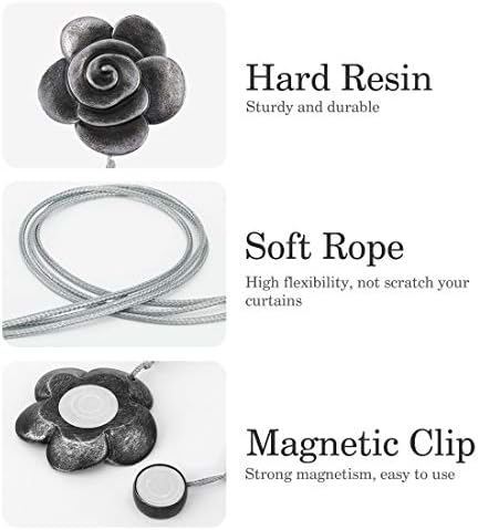 Lewondr Magnetic Curtain Tiebacks, Flower Vintage Curtain Holdbacks, Ink
