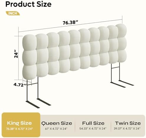Pinmoco King Cloud-Shaped Upholstered Headboard, Teddy Fleece Beige